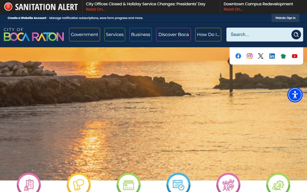 City of Boca Raton homepage for unclaimed money searches