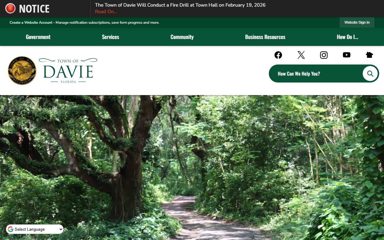 Town of Davie homepage for unclaimed money searches