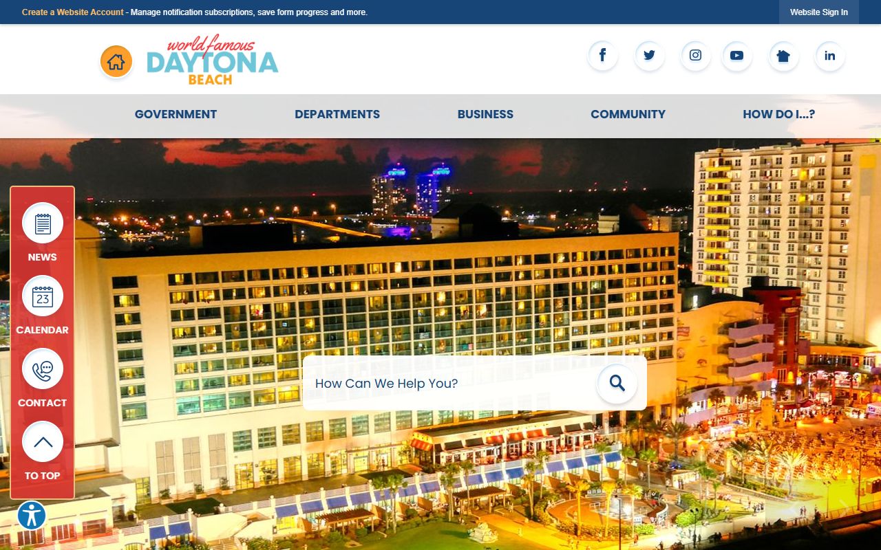City of Daytona Beach website homepage for Daytona Beach unclaimed money