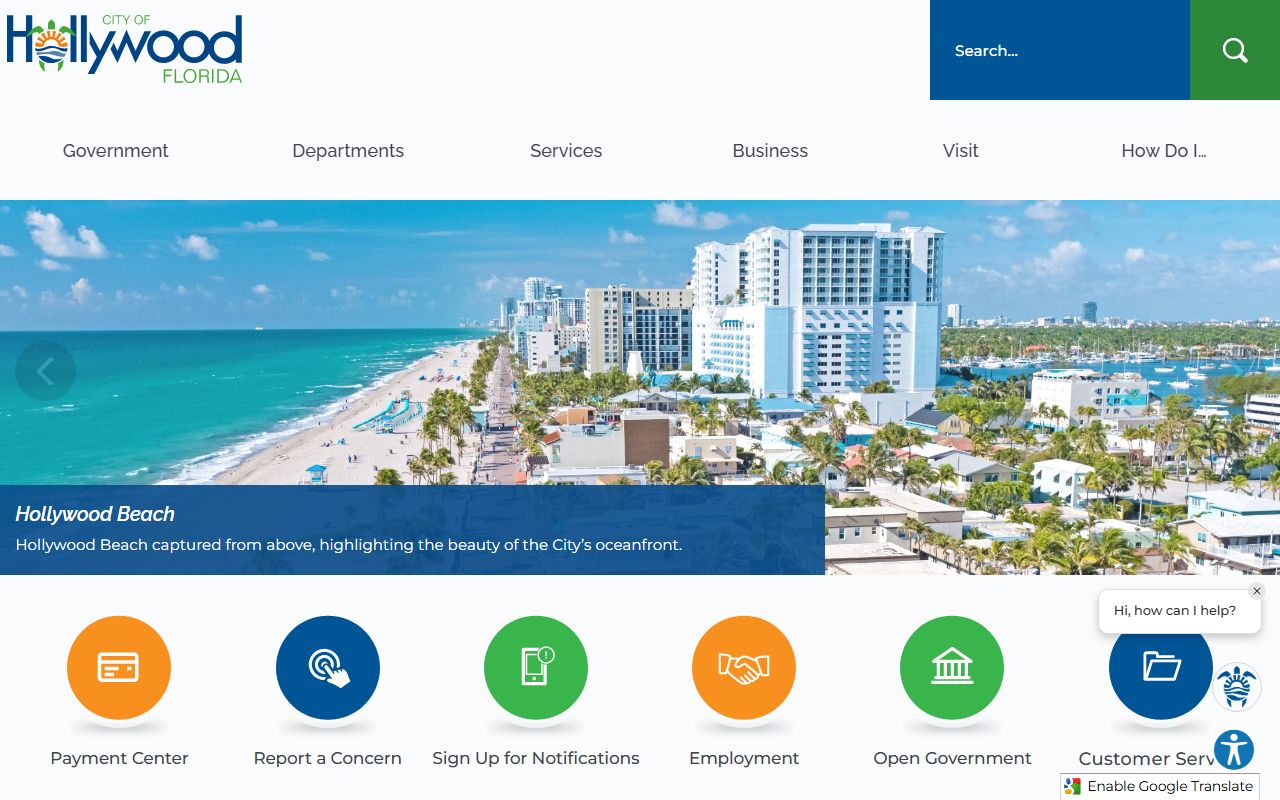 Hollywood Florida city homepage for unclaimed money searches