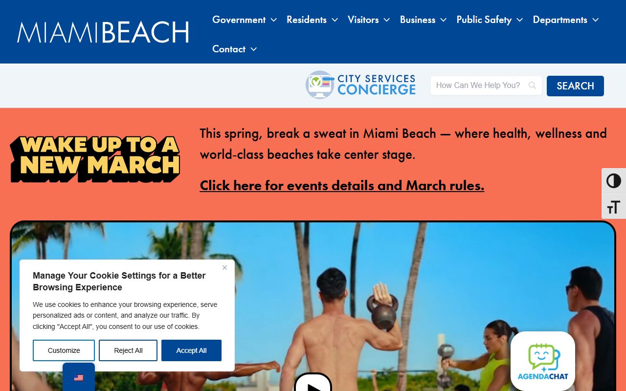 City of Miami Beach website homepage for Miami Beach unclaimed money