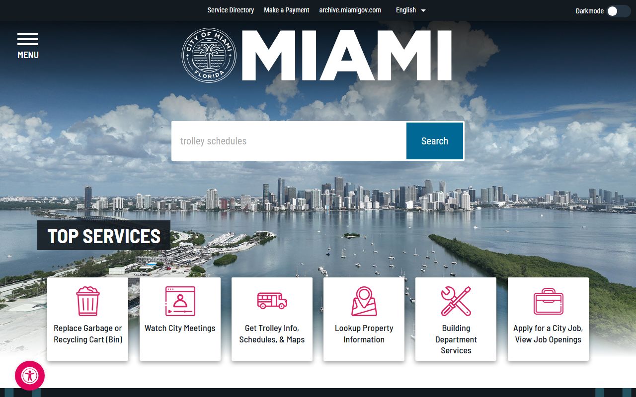 City of Miami website homepage for Miami unclaimed money