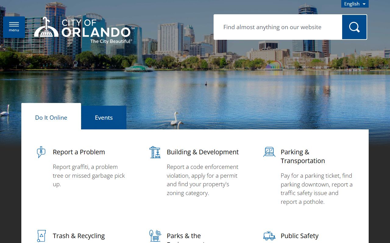 City of Orlando website homepage for Orlando unclaimed money
