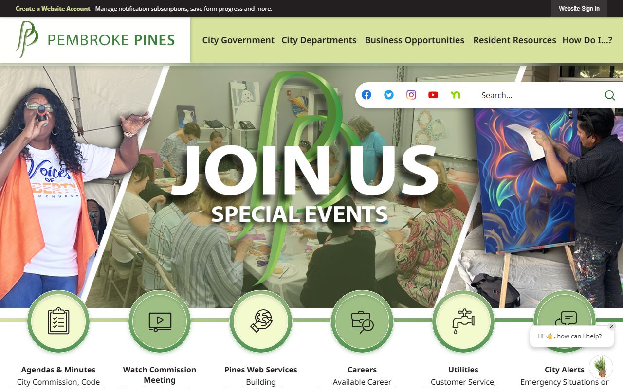 Pembroke Pines city homepage for unclaimed money searches