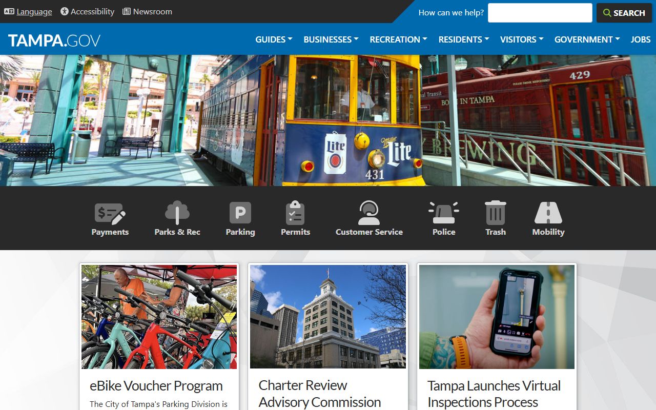 Tampa city homepage for unclaimed money research