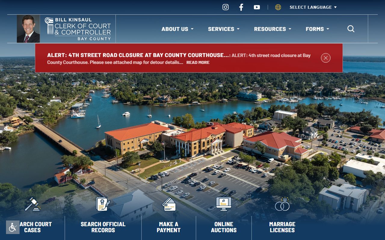 Bay County Clerk of Courts homepage for unclaimed money in Panama City