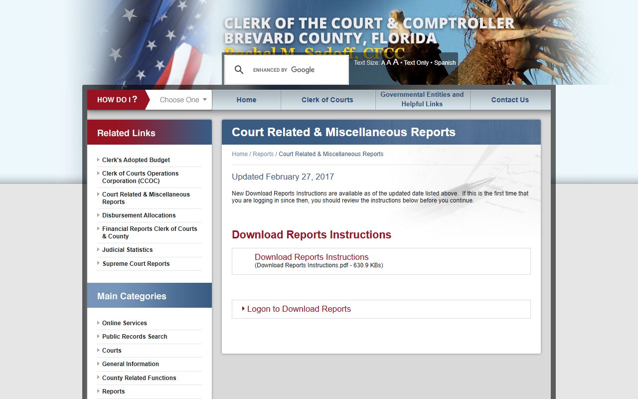 Brevard County court related miscellaneous reports for unclaimed money