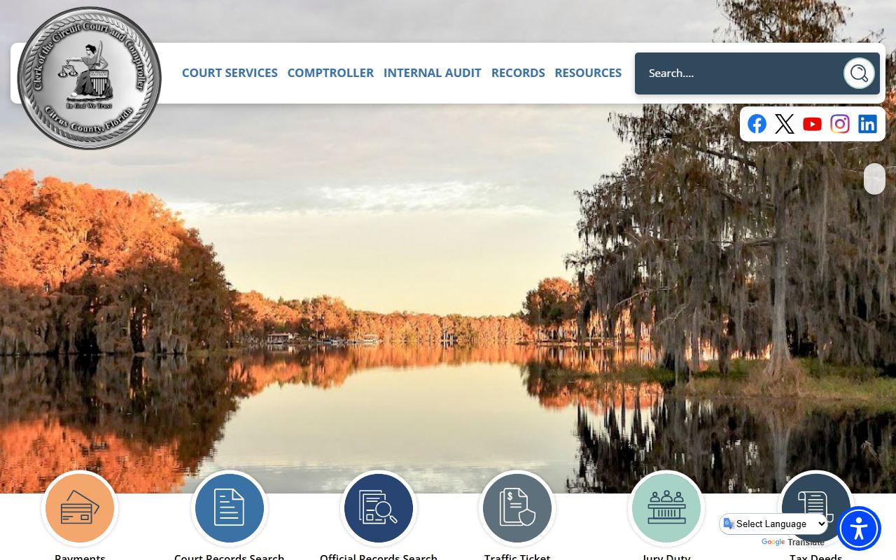 Citrus County Clerk of Courts homepage for unclaimed money and county services
