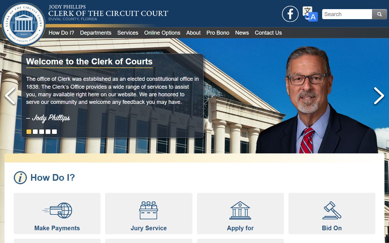 Duval County Clerk of Courts homepage for unclaimed money and court records in Jacksonville