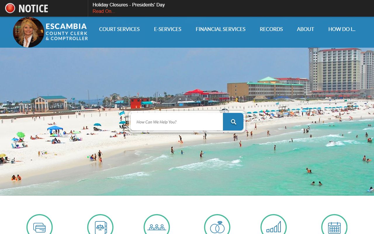 Escambia County Clerk of Courts homepage for unclaimed money in Pensacola