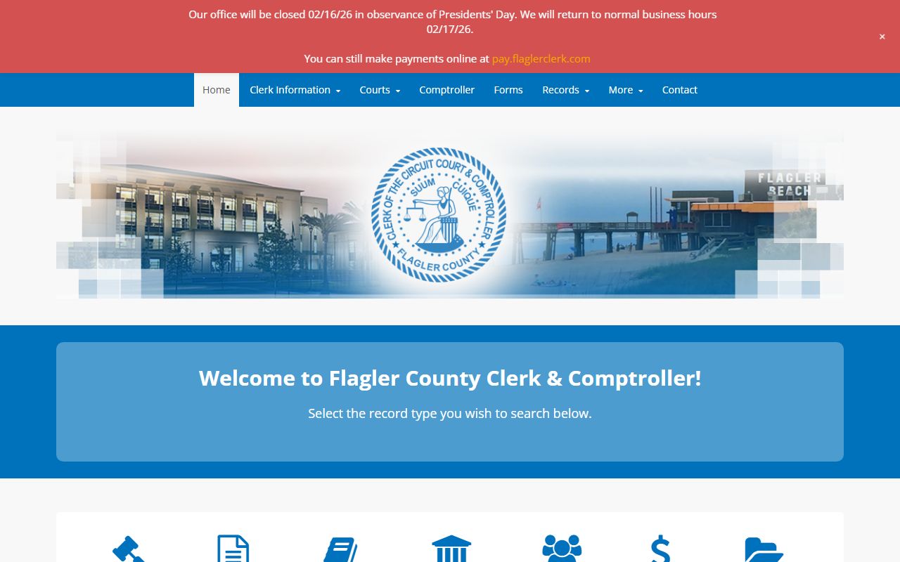 Flagler County Clerk of Courts homepage for unclaimed money in Bunnell
