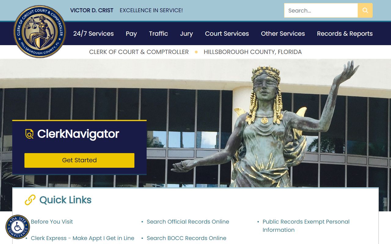 Hillsborough County Clerk of Courts homepage for unclaimed money search