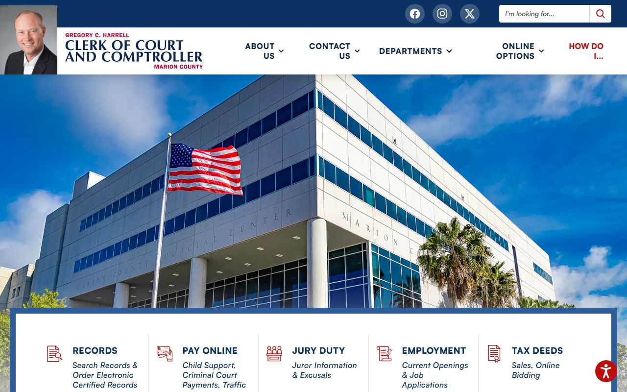 Marion County Clerk of Courts homepage for unclaimed money search