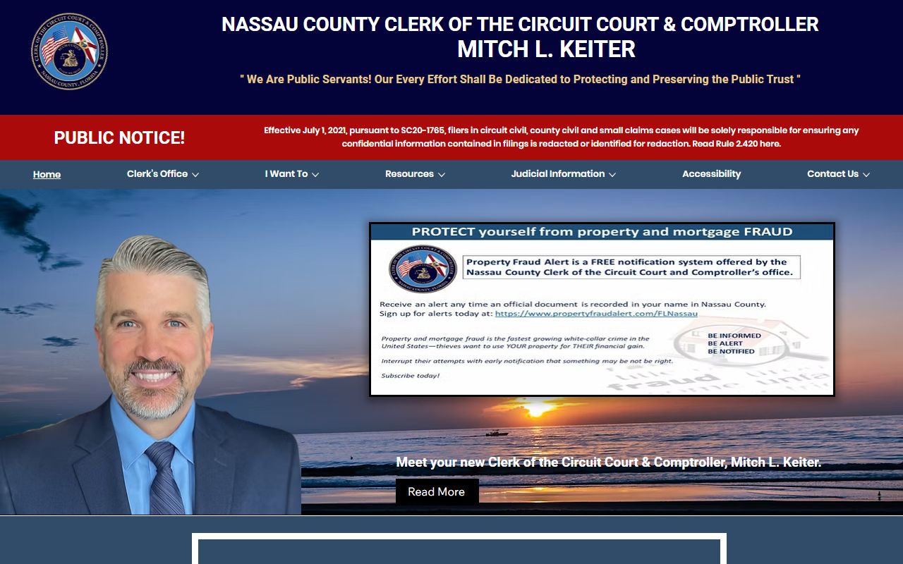 Nassau County Clerk of Courts homepage for unclaimed money search