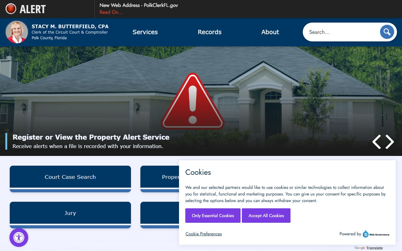 Polk County Clerk of Courts homepage for unclaimed money searches in Bartow