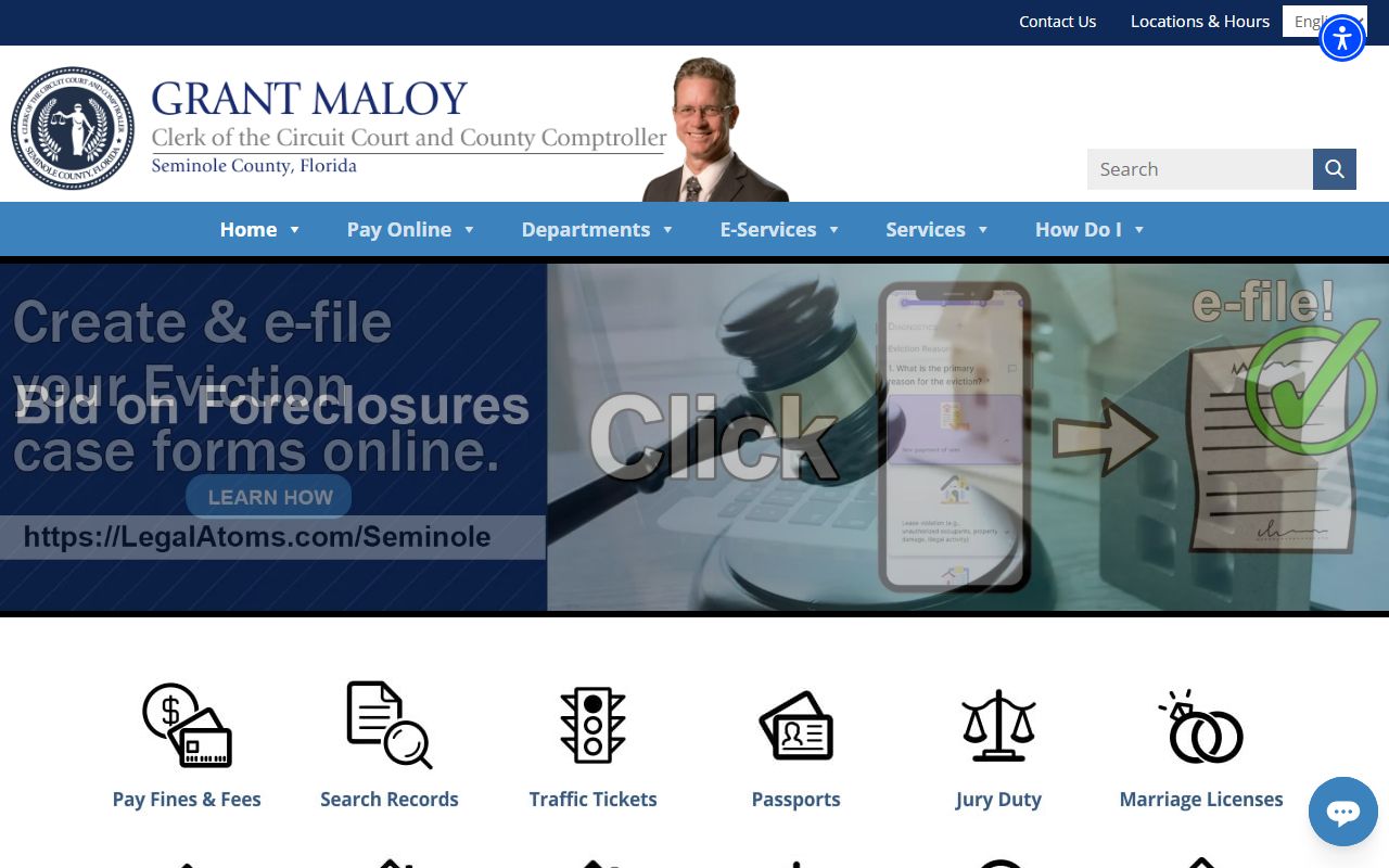 Seminole County Clerk of Courts homepage for unclaimed money in Sanford